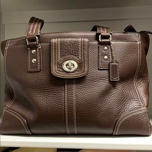 Coach brown pebble leather tote